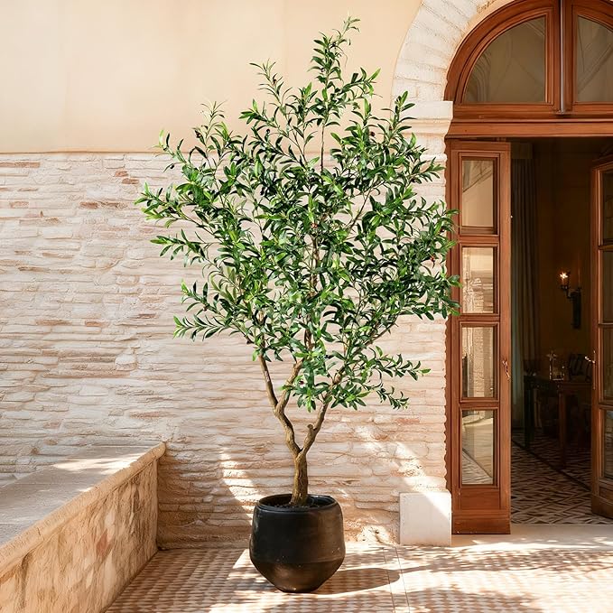 Erimda 8FT Faux Olive Tree with Tall Exquisite Planter Artificial Olive Tree Tall, Potted Fake Olive Plant with 2070 Real Touch Leaves, Indoor Outdoor Home Garden Office Decor