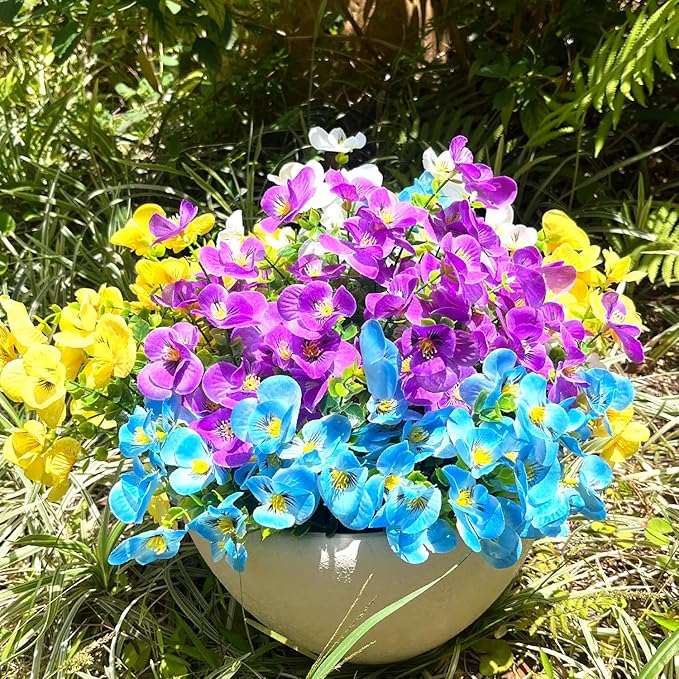 Artificial Flowers for Outdoor, 16pcs Realistic Faux Plants,UV Resistant Fake Fake Plastic Flowers for Outside Indoor Porch Patio Window Box Planter Home Decor