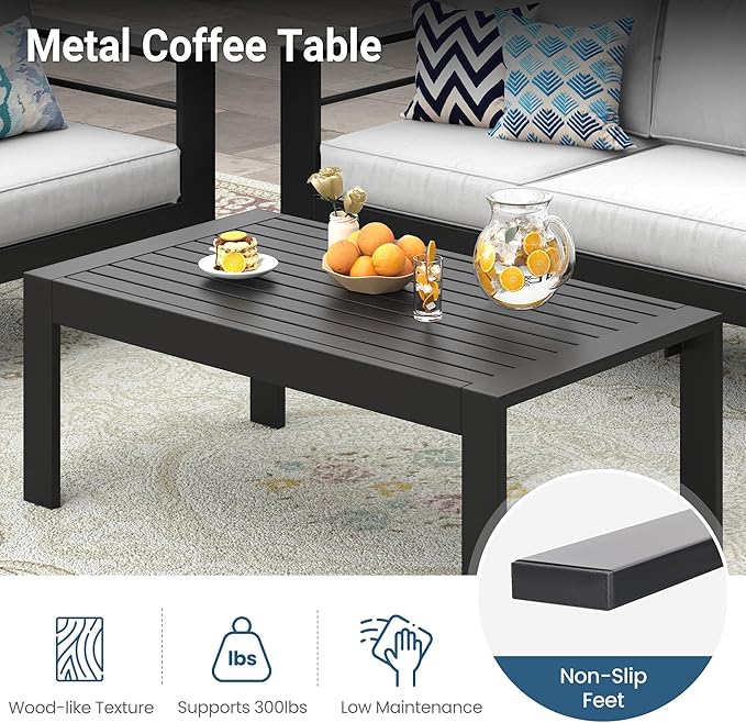 Wisteria Lane 7-Piece Outdoor Patio Furniture Set, Outdoor Sectional Furniture with Upgraded Cushions, Outdoor Conversation Seating Set for Balcony, Garden, Deck, Backyard, Black