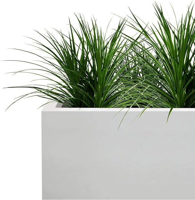 Kante 31.4" and 23.6" L Rectangular Concrete Planters (Set of 2), Outdoor Indoor Modern Plant Pot with Drainage Hole and Rubber Plug for Garden, Patio, Pure White Finish