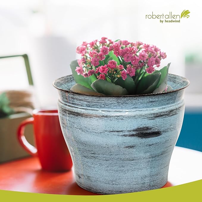 Headwind Glazed Ironstone Vanhorne Collection – 8" Azure Blue Decorative Plant Pot – Lightweight & Triple Coated w/Drainage Flower Pots for Indoor Plants & Outdoor Planter Use by Robert Allen