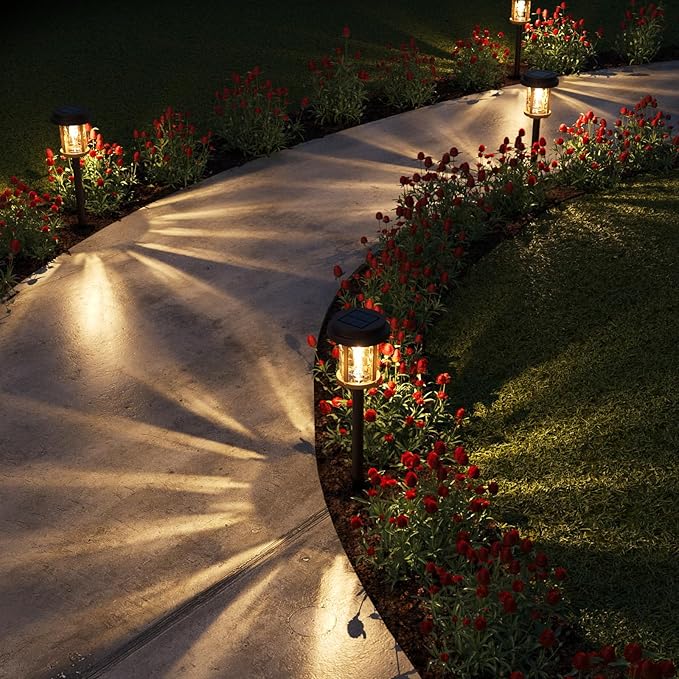 XMCOSY+ Solar Lights Outdoor Waterproof, Solar Pathway Lights, 20 LM LED Glass Water Lens, Solar Powered Landscape Lighting for Garden Path Outside Driveway Walkway Backyard Sidewalk (‎Black & Brown)