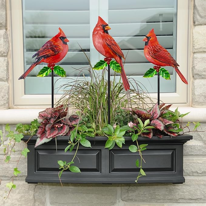 YNGFIL 3 Pack Red Birds Metal Decorative Garden Stakes - 20 Inch Shaker Patio Decor Art and Rust Resistant Metal Garden Decor for Indoor and Outdoor Decor - Perfect for Patio and Lawn Ornaments
