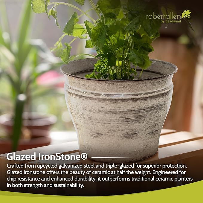 Headwind Glazed Ironstone Vanhorne Collection – 8" Papyrus Brown Decorative Plant Pot – Lightweight & Triple Coated w/Drainage Flower Pot for Indoor Plants & Outdoor Planter Use by Robert Allen