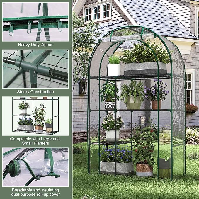 Mini Greenhouse for Outdoors, Portable Small Greenhouse 4-Tiers for Indoor, 38"x17"x62" Green House with PVC Cover