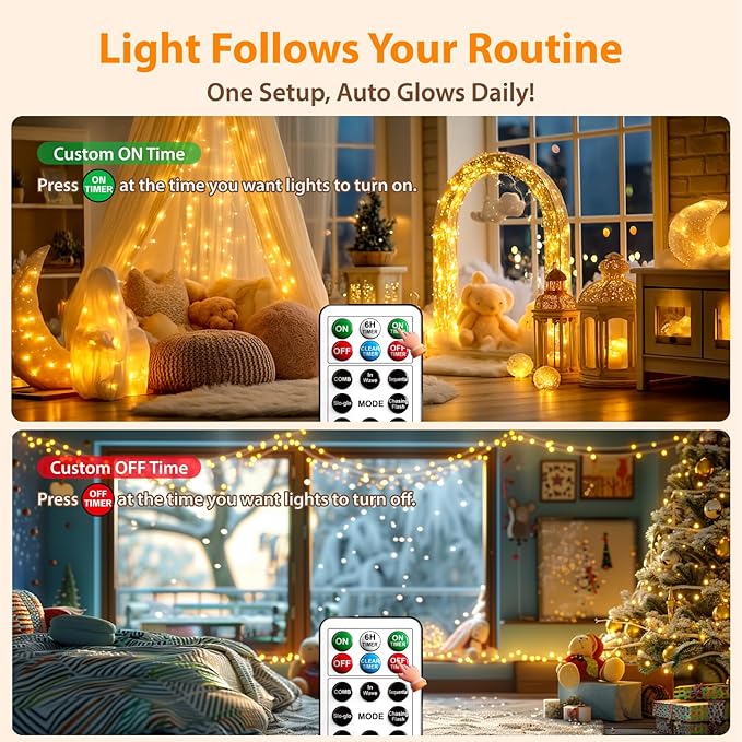 HXWEIYE Rechargeable Fairy Lights with Remote & DIY Timer, 33ft 100LED Battery Operated Twinkle String Lights, 8 Modes Decor Light for Bedroom Indoor Wedding Dorm Christmas Tree Party (Warm White)