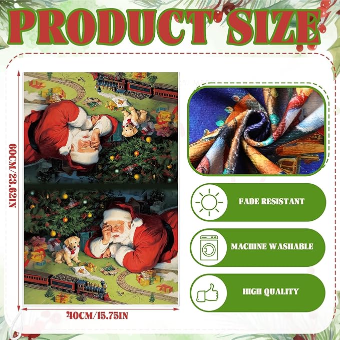 Bencailor 16 Pcs Christmas Kitchen Towels Santa Claus Hand Dish Towels Soft Absorbent Vintage Xmas Tea Dishcloths for Christmas Holiday Kitchen Bathroom Home Decor Gifts