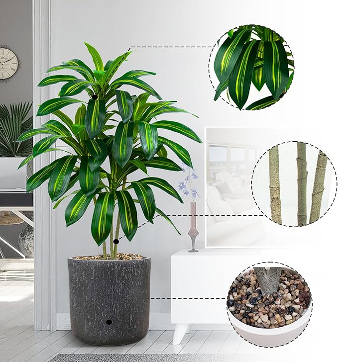 Artificial Dracaena Tree-4FT Fake Plants with White Planter-Artificial Plants Indoor Floor Plant in Pot-Tropical Fake Yucca Potted Tree for Home Office Living Room Decor