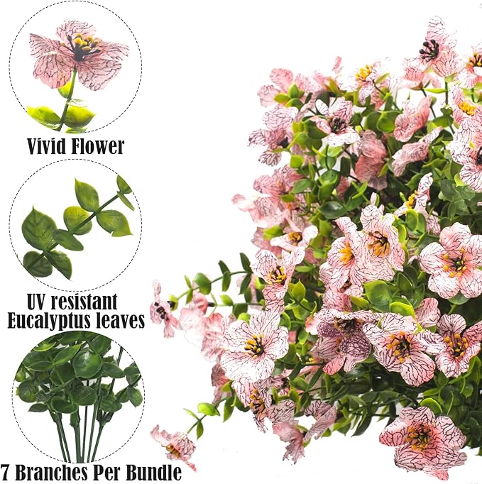 Grunyia Artificial Fake Flowers for Outdoor Spring Decoration, 16 Bundles Faux Silk Colorful Daisy UV Resistant Realistic for Outside Porch Patio Home Yard Garden Planters Pots Window Box (Pink)
