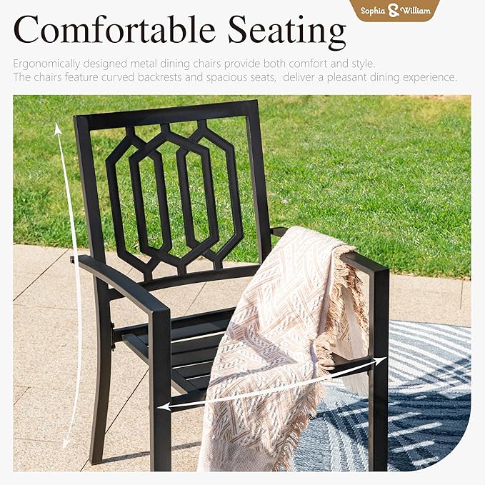 Sophia & William Patio Table and Chairs Set, Outdoor Dining Set for 8, 9 Piece Metal Patio Furniture, 60" Square Table with Wood-Like Tabletop(Geometry)