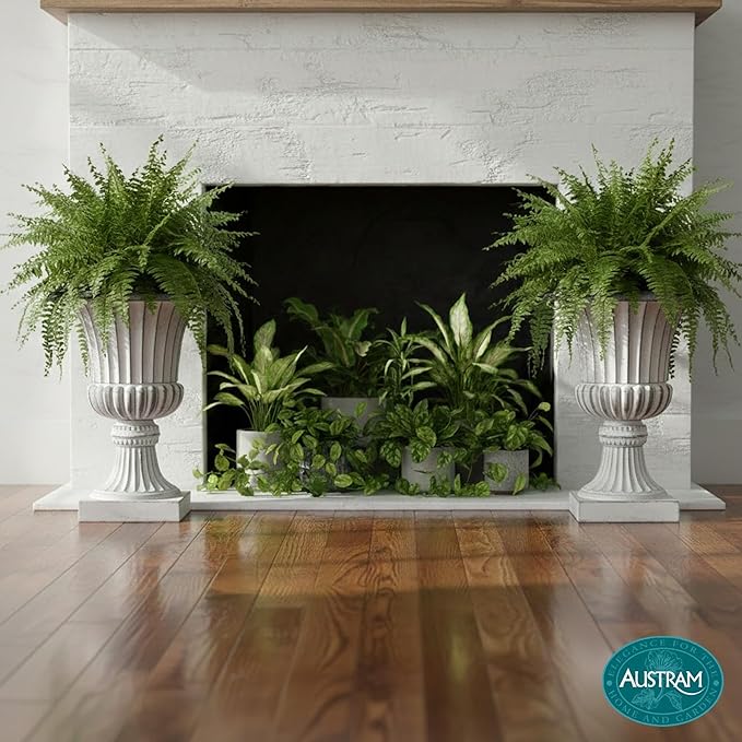 Austram Urn Planters 22", Set of 2, Tall Stone-Resin Pedestal Planters for Outdoor Plants, Large Front Porch Decor, Patio Garden Pots, Outdoor Urns for Entryway, Porch & Deck, White Plant Pot