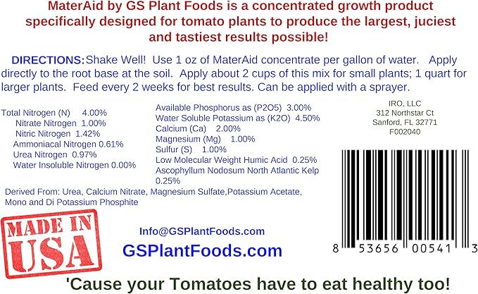 MaterAid Tomato Fertilizer by GS Plant Foods- Superior Plant Food for Feeding & Growing Tomatoes (1 Gallon)- Tomato Food Suitable for All Your Tomatoes