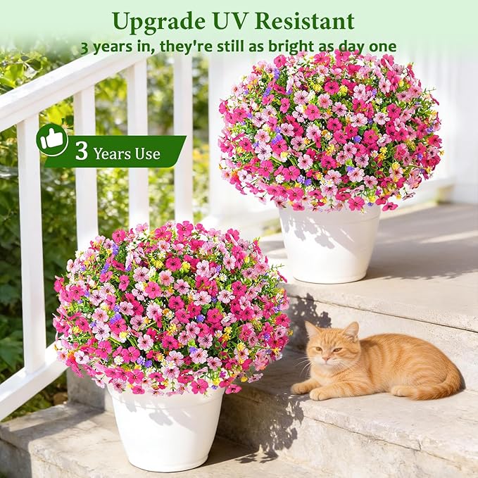 BLEUM CADE Artificial Flowers for Outdoors, 34 Bundles Fake Outdoor Flowers Faux Plants, UV Resistant Artificial Plants & Flowers for Decoration, Outside Fake Plants for Porch Garden Decor