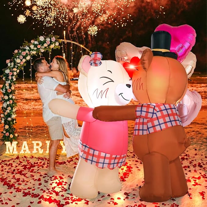 Inflatable Valentines Day Outdoor Decorations - 4.6FT Couple Bear Valentine Blow up Yard Decoration with LED Light for Party Birthday Anniversary Wedding Propose Garden Lawn Decor