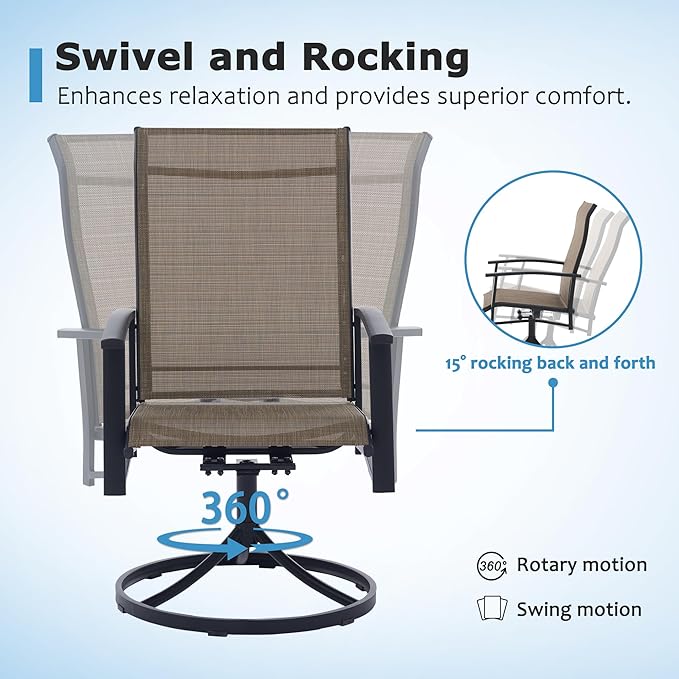 Outdoor Swivel Dining Chair Set of 6, All Weather Patio Dining Chair with Textilene High Back and Metal Frame for Backyard, Lawn Garde and Deck, Mocha