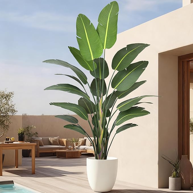 Bird of Paradise Artificial Plant 9FT, 108" Tall Artificial Plants Indoor with 25 Realistic Banana Leaves and Large Trunks, Faux Tropical Trees with Pot for Home Living Room Office Indoor Decor