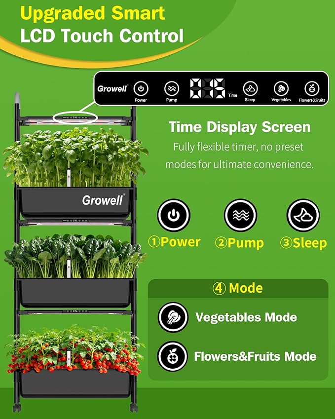 Large Hydroponics Growing System Kit, Vertical Indoor Herb Garden Kit with LED Grow Light & Independent Water Pump, 42L Movable Indoor Planter Perfect Gardening Gifts (3 Tier-81 Pods Black)
