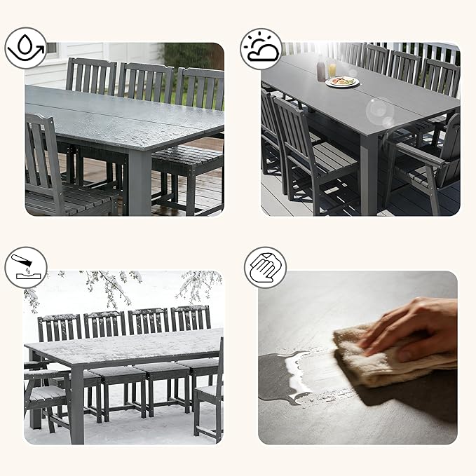 11-Piece Patio Dining Set for 10, HDPE All-Weather Outdoor Furniture with Umbrella Hole Table, 89.76” Oversized Table, 2 Armchairs & 8 Armless Chairs, Black