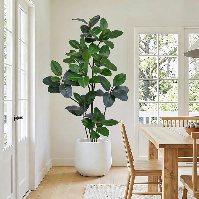 6FT Artificial Green Rubber Tree - 72" Faux Trees Indoor with 70 Lifelike Vivid Leaves and 10 Heads, Tall Fake Potted Plant for Home Office Living Room Decor Housewarming Gift