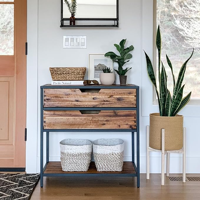Woven Jute Plant Basket, Wicker Basket Planter for 11 inch Pot, Round Indoor Tree Pot Cover, Small Boho Storage Bin Organizer, Rustic Planter and Home Decor, 12.5” x 12.5”