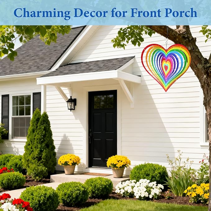 Love Heart Wind Spinners Outdoor, Hanging Wind Spinners for Birthday Christmas Valentines Day, 12 inch Outdoor Indoor Hanging Ornament for Garden Porch Backyard Lawn