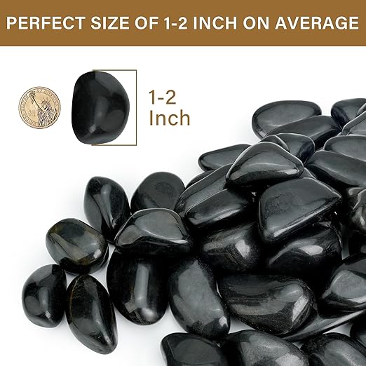3lb Black River Rocks for Plants Indoor, 1-2Inch Pebbles for Vases Fillers, Decorative Gravel for Fish Tank, Natural Polished Stones for Succulent, Bonsai, Landscaping, Bird Baths