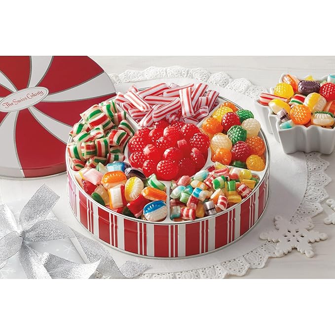 The Swiss Colony Christmas Petits Fours - Assorted Chocolate and Gourmet Mini Layer Cakes Holiday Gift Pack of 24 with Traditional Old Fashioned Candy Assortment with Hard Candy, Ribbons, and More