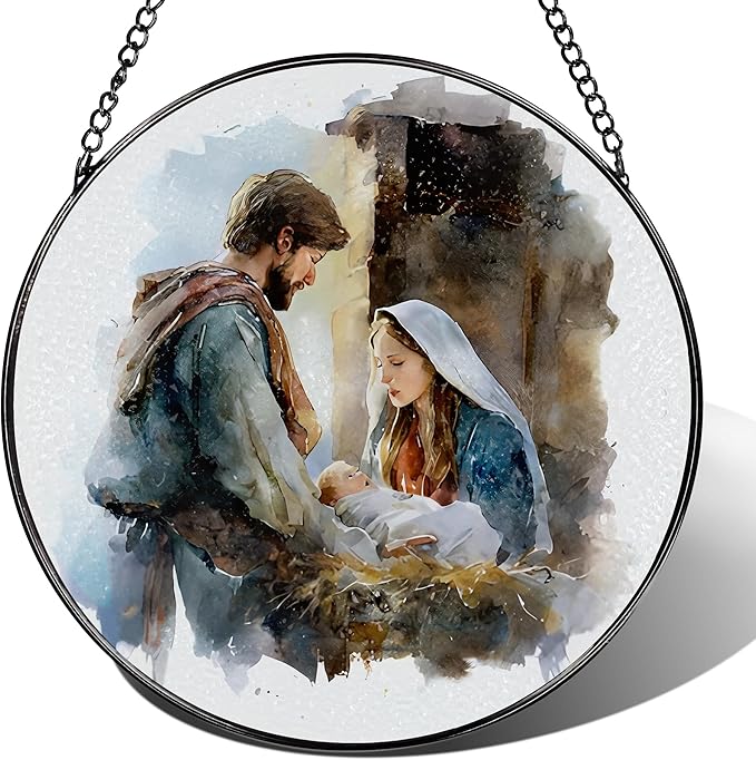 Stained Glass Suncatcher, Sun Catcher Window Indoor, Religious Ornament; Stained Glass Window Hanging, Nativity Scene Christmas Decor, Christian Home Decor; Christian Gifts, Religious Gifts