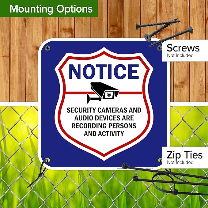 Notice Security Cameras And Audio Devices Are Recording Persons And Activity Sign, 12x12 Inches, 55 mil thick HDPS (high density polystyrene), Made in USA by My Sign Center