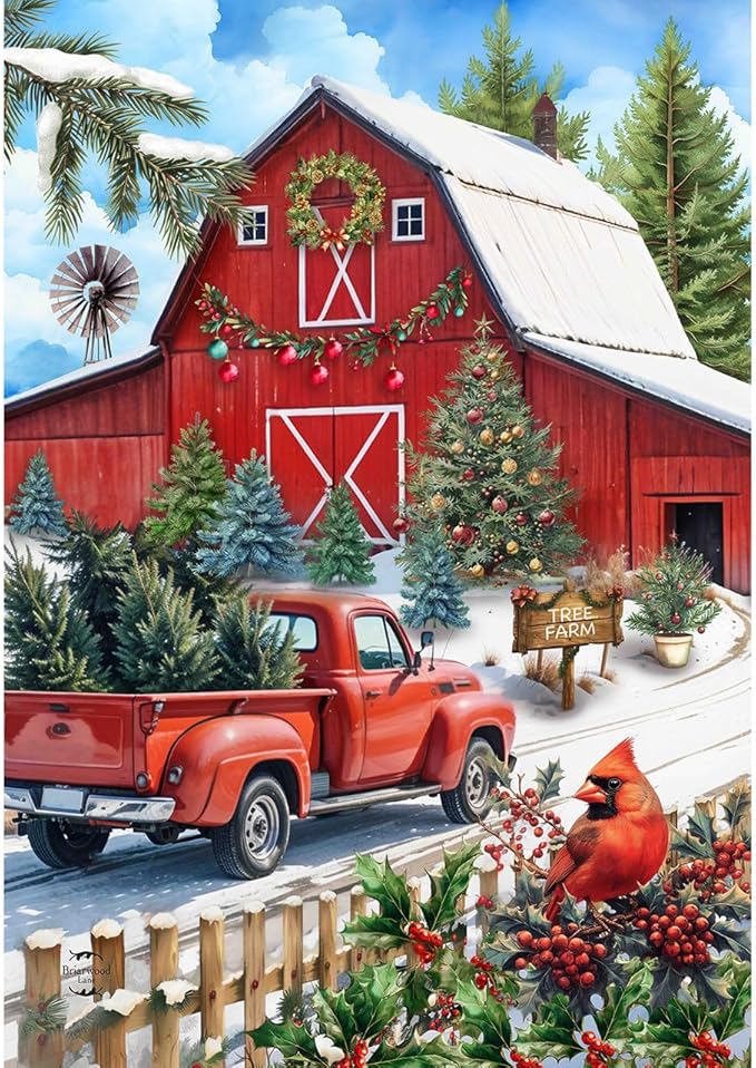 Briarwood Lane Red Barn Christmas Garden Flag