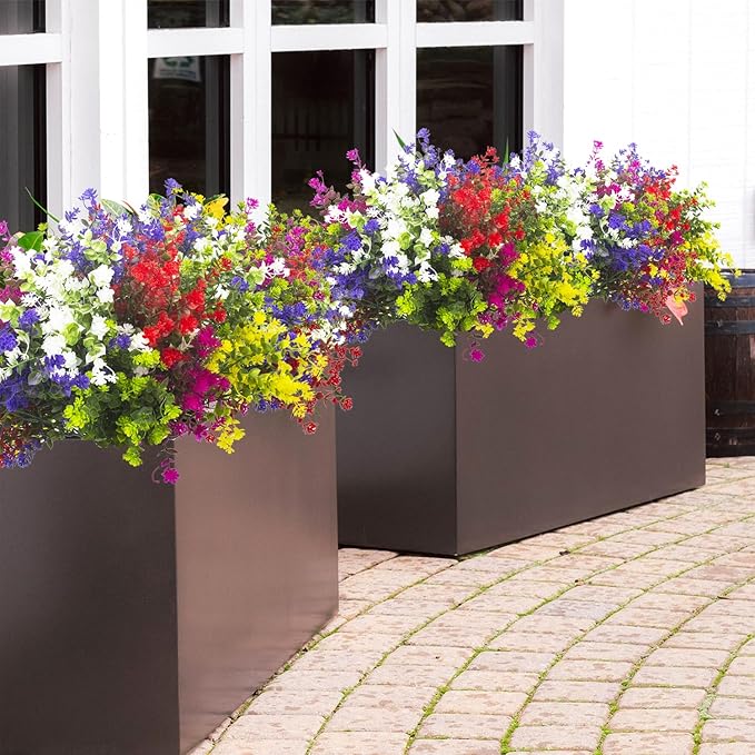 Grunyia Artificial Flowers, 12 Bundles Outdoor Fake Flowers for Decoration UV Resistant Faux Plastic Plants Garden Porch Window Box Décor