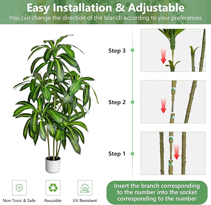 Artificial Dracaena Tree 5FT – Tall Artificial Indoor Tree, Large Indoor Plant for Living Room & Home Decor, Big Faux Floor Plant for Bedroom, Office, Apartment, Realistic Tree Decor Indoor