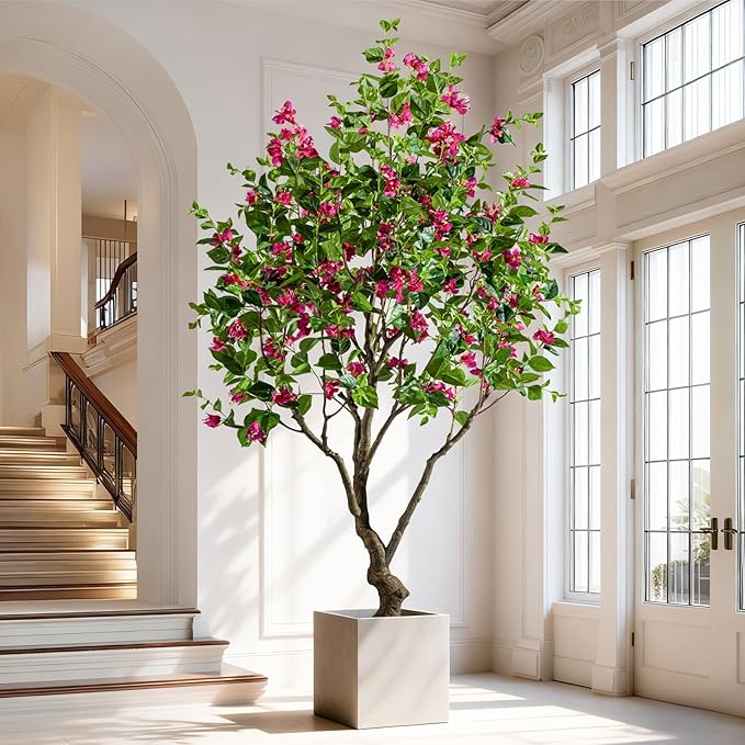 Artificial Bougainvillea Tree, 8FT UV Resistant Fake Bougainvillea Plant in Pot for Outdoor/Indoors, Realistic Faux Flowering Tree for Patio, Garden, Porch, Home Decor