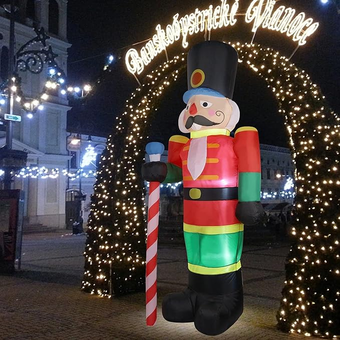 yofit 8 FT Christmas Inflatable Nutcracker Soldier Outdoor Decorations, Blow Up Decorations Santa Soldier with LED Lights for Yard Lawn Garden Holiday Party