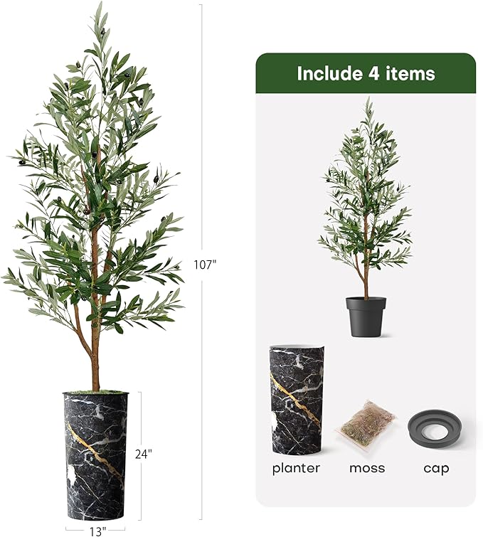 Artificial Tree in Granite Effect Planter, Fake Olive Tree for Indoor and Outdoor Home Decoration - 68" Overall Tall (Plant Pot Plus Tree)