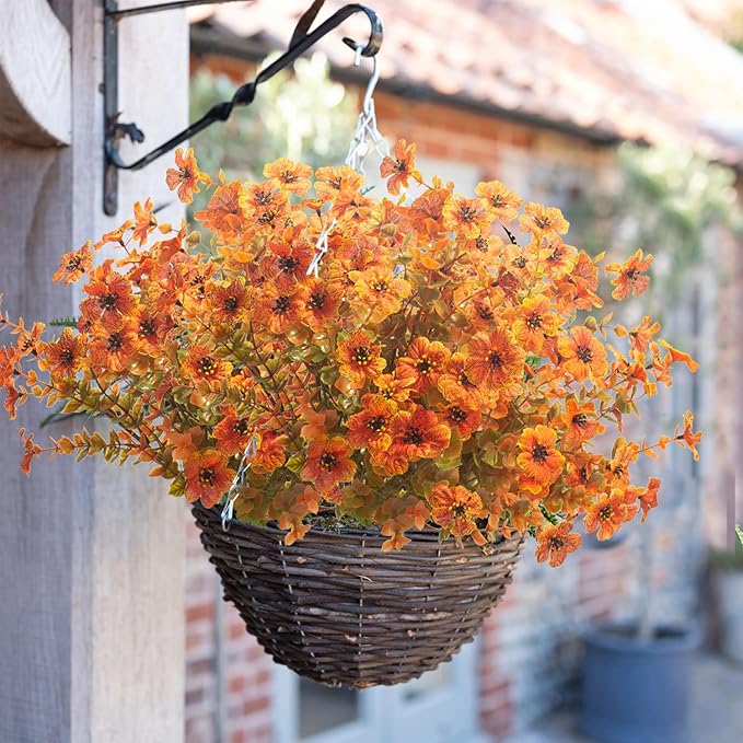 Grunyia 10 Bundles Artificial Fall Flowers Outdoor UV Resistant Fake Flowers