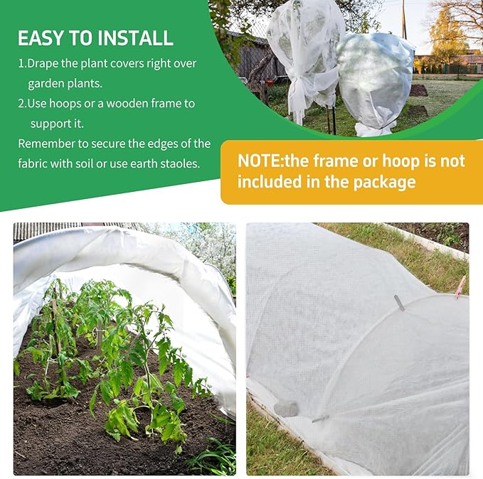 GUKULIVEL Plant Covers Freeze Protection, 10x50ft Green Frost Blanket for Winter, 1.23 oz/yd² Fabric, Premium Frost Protection Cover, Breathable Garden Row Covers for Outdoor Plants