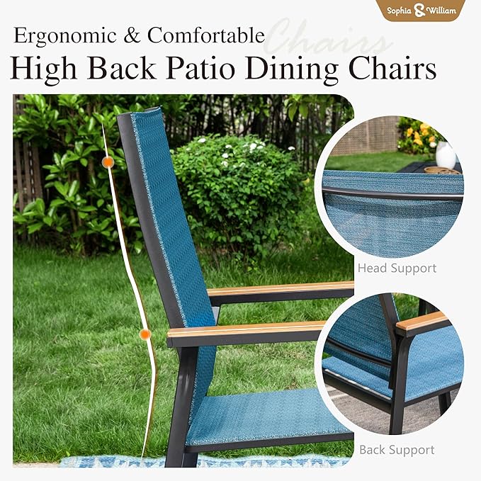 Sophia & William Lightweight Aluminum Outdoor Chair 8 Pieces, Rust-Resistant Aluminum Frame Patio Chairs, Stackable Design for Space Saving-Blue