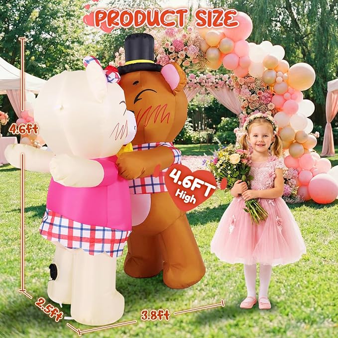 Inflatable Valentines Day Outdoor Decorations - 4.6FT Couple Bear Valentine Blow up Yard Decoration with LED Light for Party Birthday Anniversary Wedding Propose Garden Lawn Decor
