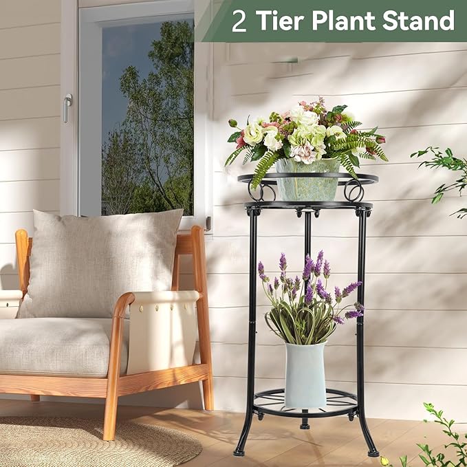 YHIJURS 2 Pack Plant Stand Indoor Outdoor,20.3'' 2-Tier Metal Tall Plant Stands,Flower Pot Holder, Plant Rack, Display Shelf for Home Garden Office Patio Balcony