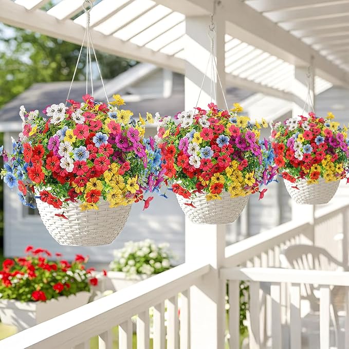 Artificial Flowers Outdoors Faux Plants UV Resistant 6 Bundles Plastic Flowers Outdoors Fake Greenery Outside Silk Flowers Home Decorations for Garden Yard Porch Planters, 6 Bundles (Multicolor)