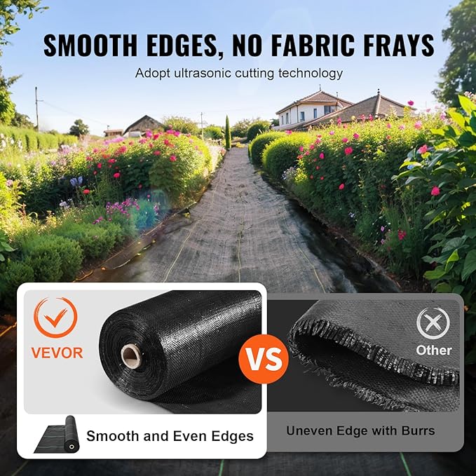 VEVOR Driveway Fabric, Heavy Duty 6x300ft 3oz Woven Landscape Fabric, Garden Weed Barrier Fabric, Weed Control Fabric, Geotextile Fabric for Landscaping, Ground Cover, Weed Block Gardening Mat, Black