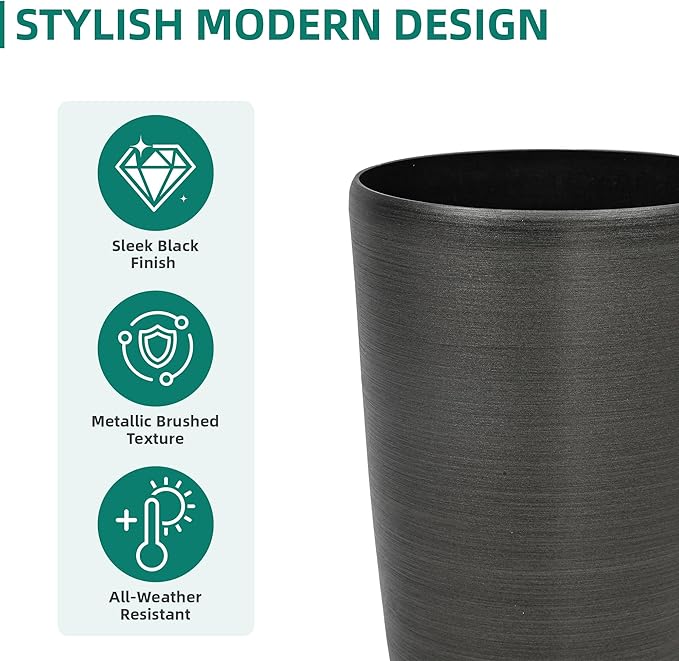 Autodaya 22.8" Tall Planters Set of 2, High-Density Resin Brushed Outdoor Pots for Plants, Versatile Indoor/Outdoor Flower Pots w/Drainage Hole for Patio Garden Porch & Living Room Decor, Ideal Gift