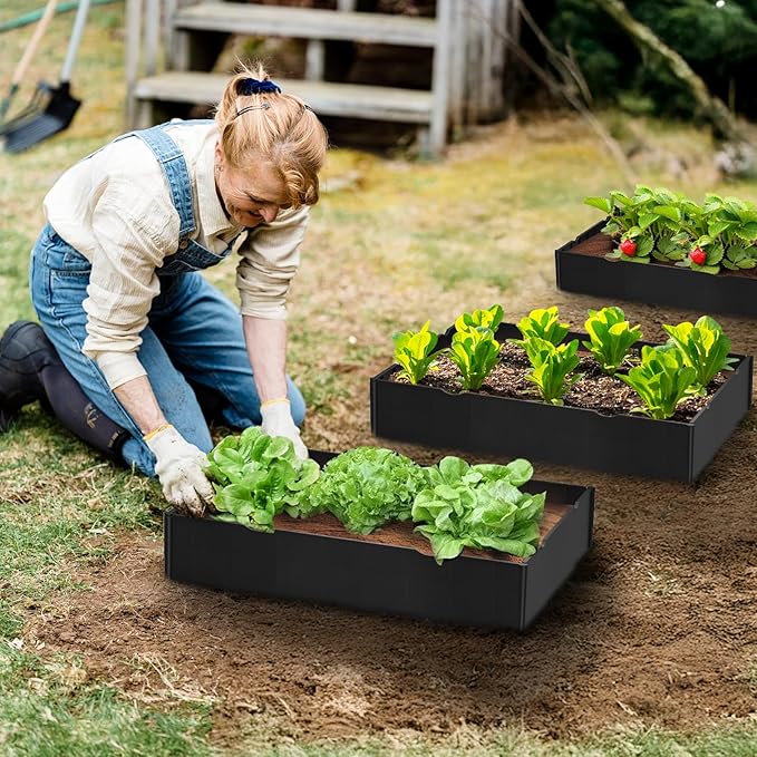 Riokko Planting Grow Rings, Garden Landscape Edging Border Ring, Square 16 Inch, Perfect for Deep Watering Veggies Herbs & Flowers, Protection and Edging of Garden Plants, Pack of 6, Black