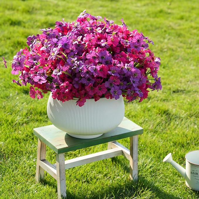 Stymedeca Artificial Flowers for Outdoor Faux Plants for Spring Summer Decoration, UV Resistant Realistic Silk Plastic Fake Flowers Garden Porch Patio Balcony Yard Front Home Decor, 24 Bundles
