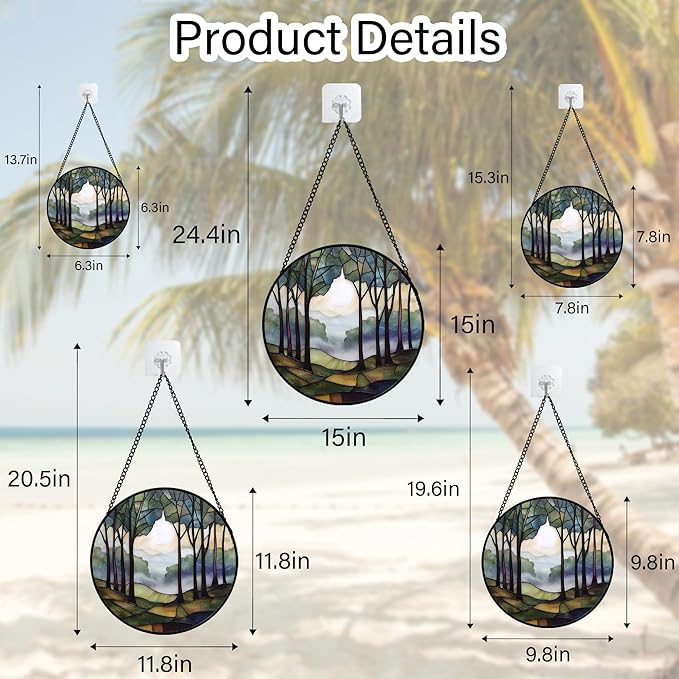 DASTOLL Stained Glass Window Hanging, Green Brown Smoke Forest Moon Suncatcher for Doors Window Home Tree Sun Catchers Decor Mother's Day Birthday Gifts for Women, Men Mom 11.8 in