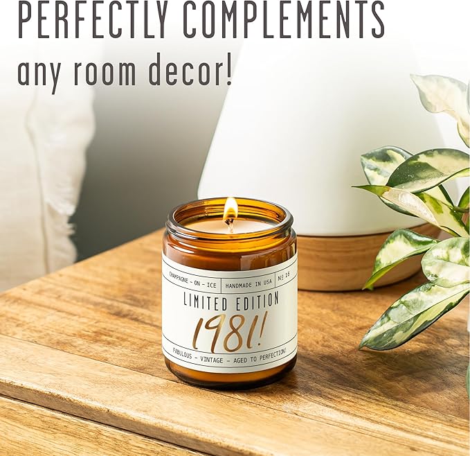 45th Birthday Gifts for Women - 'Limited Edition 1981' Soy Candle, w/Champagne on Ice I 45 Birthday Gift for Her Ideas I 9oz Reusable Jar, 50Hr Burn, Made in USA