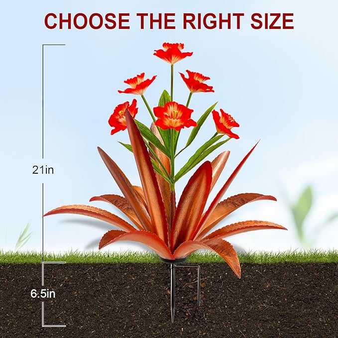 TOMBABY Huge Metal Agave Plants Outdoor Decoration Outdoor Garden Decorated with Flowers Mexican Yard Art Plant Garden Gift (2 Big red)
