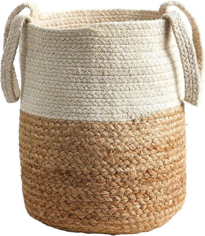 Nearly Natural 12.5in. Handmade Natural Jute and Cotton Basket Planter