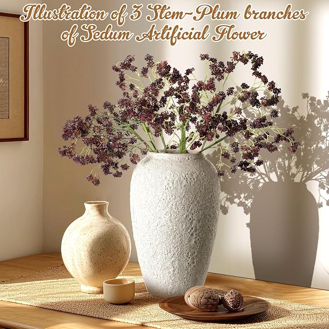 3 Pcs Plum Faux Berry Stems Artificial Dusty Sedum Berry Stems Picks Branches Faux Spray for DIY Holiday Farmhouse Home Mantel Harvest Decorations (16 Inch)